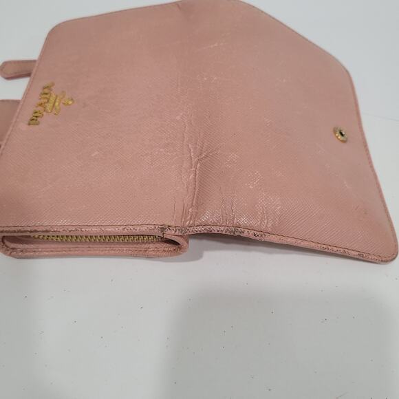 PRADA Saffiano Fiocco Orchidea Wallet Medium Bi Fold Light Pink Zip Around Logo - Picture 12 of 16